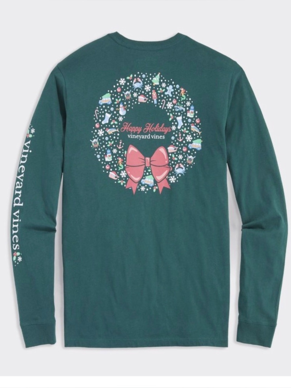 VINEYARD VINES Christmas Glow Wreath Long Sleeve Pocket Tee - Large (16)